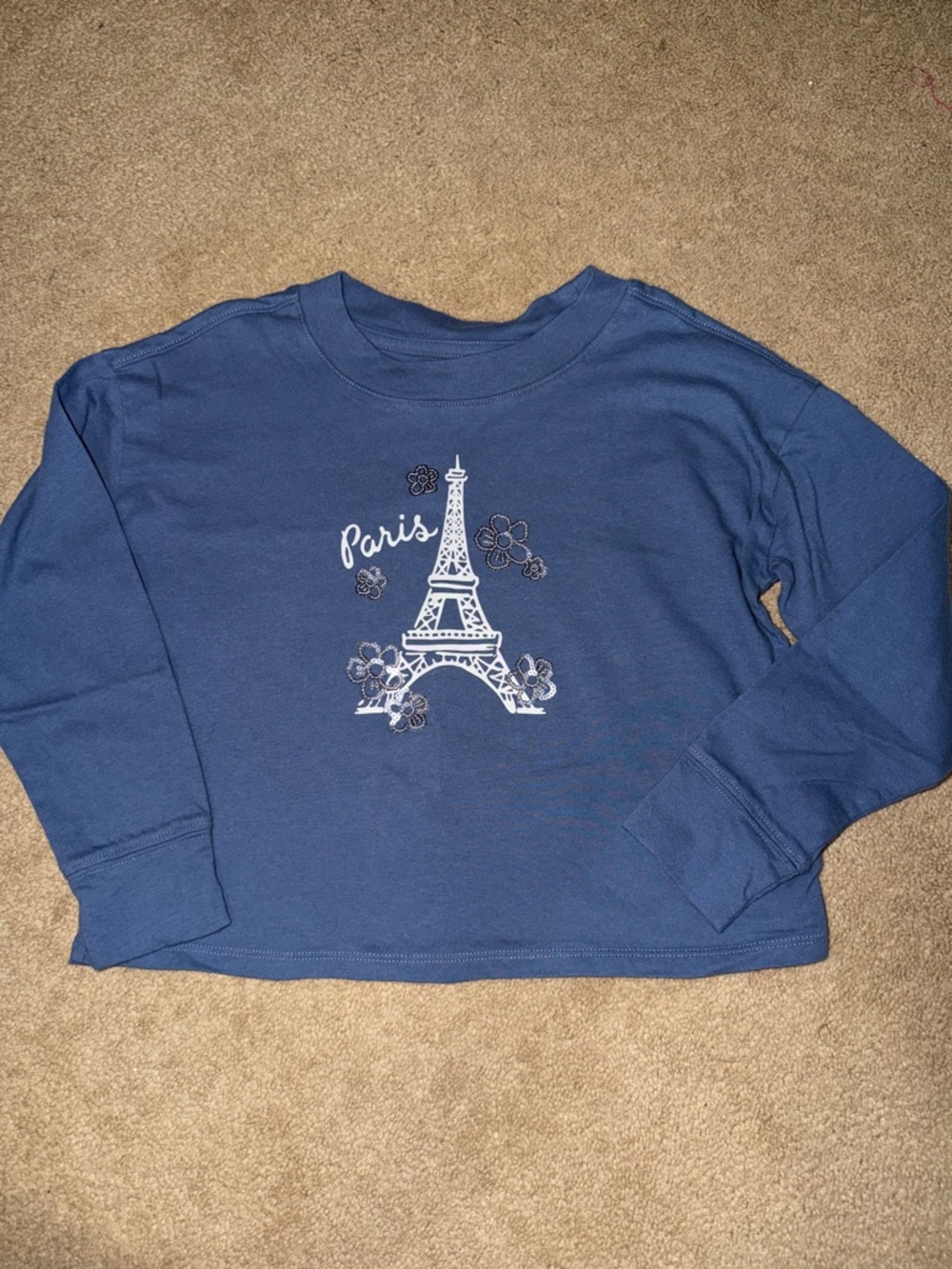GAP Blue Long Sleeve Tee with White Eiffel Tower Graphic